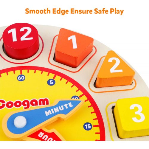  Coogam Wooden Shape Color Sorting Clock ? Teaching Time Number Blocks Puzzle Stacking Sorter Jigsaw Montessori Early Learning Educational Toy Gift for Year Old Kids
