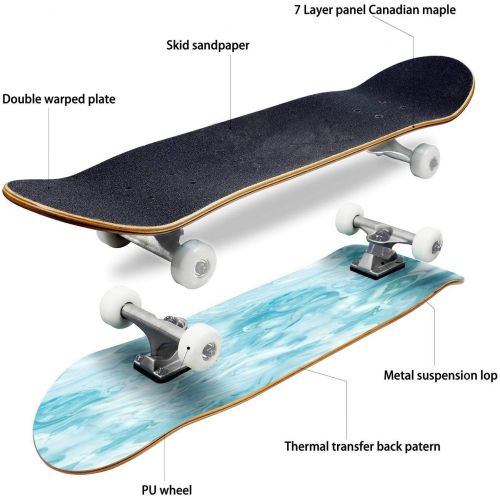  Mulluspa Classic Concave Skateboard Abstract Indigo tie Dyed and Acid Washed Fabric Textured Background Longboard Maple Deck Extreme Sports and Outdoors Double Kick Trick for Beginners and