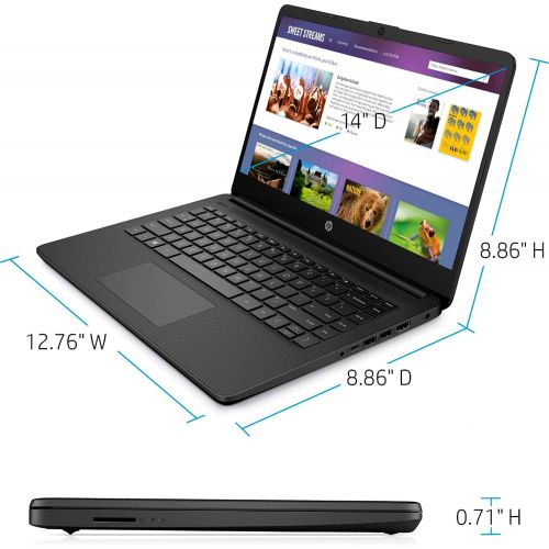 에이치피 2021 Newest HP Premium 14-inch HD Laptop, Intel Dual-Core Processor Up to 2.8GHz, 8GB RAM, 64GB eMMC Storage, Webcam, Bluetooth, HDMI, Wi-Fi, Black, Windows 10 with 1 Year Microsof
