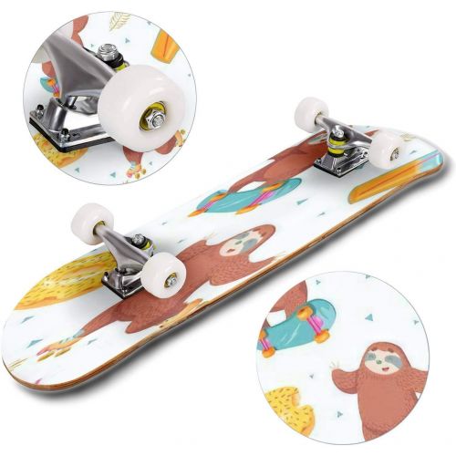  Mulluspa Classic Concave Skateboard Seamless Pattern with Sloth on Roller Skates and Skate Board, Donut Longboard Maple Deck Extreme Sports and Outdoors Double Kick Trick for Beginners and