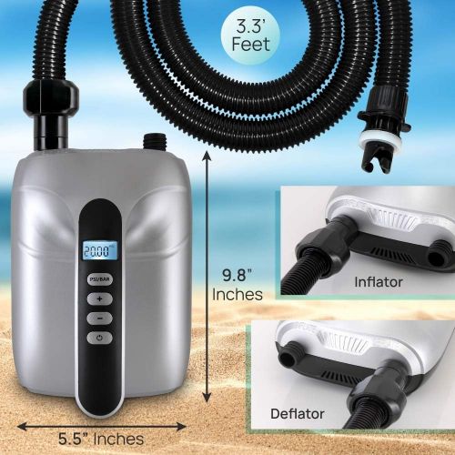  SereneLife Digital Electric Air Pump Compressor - 110W 12 Volt Quick Air Inflator / Deflator w/ LCD, 0-20 PSI - For Inflatable SUP Stand Up Paddle Board / Boat, Water Sports Inflatables - Ser