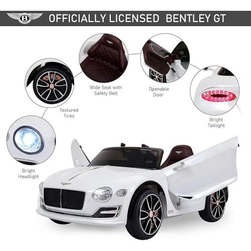  Aosom Licensed Bentley EXP12 Kids Electric Car with Parent Remote Control, 12V Ride on Car with Butterfly Doors, Startup Sound, Suspension, MP3 Player, Songs, Horn, Lights, White