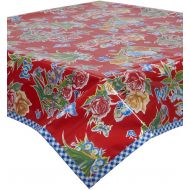 Freckled Sage Oilcloth Products Freckled Sage Oilcloth Tablecloth Edgars Butterfly Red with Blue Gingham Trim 48x84