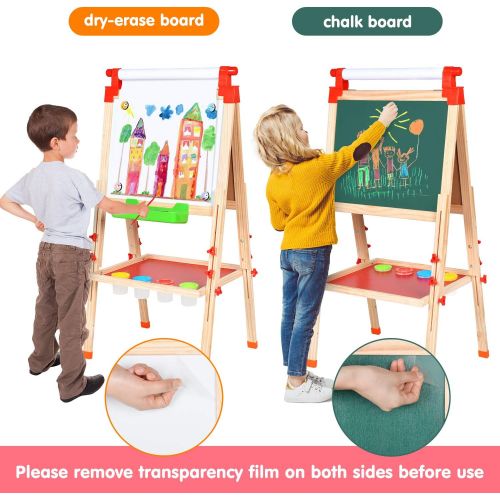  [아마존베스트]Amagoing Easel for Kids, 3 in 1 Wooden Magnetic Chalkboard and Dry Erase Board for Toddler Art Easel Adjustable with Paper Roll