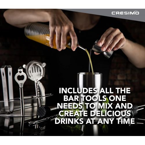 [아마존베스트]Cresimo Home Cocktail Bar Set - Brushed Stainless Steel 12 Piece Professional Bar Tool Kit - 100% GUARANTEE AND WARRANTY. Includes Martini Shaker, Muddler, Strainer, Jigger and Mor