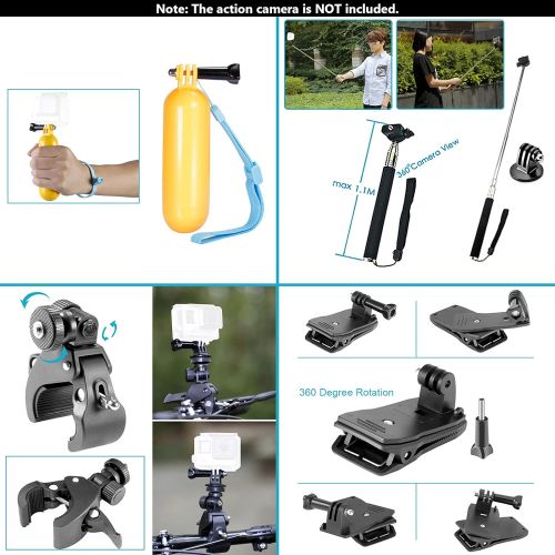 니워 Neewer 58-In-1 Action Camera Accessory Kit Compatible with GoPro Hero 10 9 8 Max 7 6 5 4 Black GoPro 2018 Session Fusion Silver White Insta360 DJI Action 2 AKASO APEMAN Campark SJC