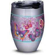 Tervis 1298864 Butterfly Motif Stainless Steel Insulated Tumbler with Clear and Black Hammer Lid, 12oz, Silver