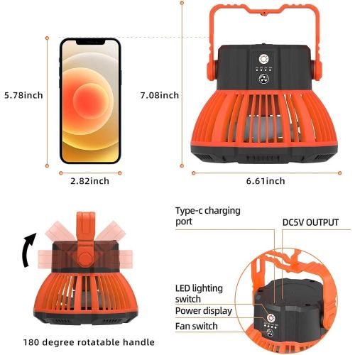  SUPOLOGY Portable Fan Camping Fan for Tents, 30 Hours Work-time Camping Lantern Ceiling Tent Fan Desk Fan with Power Bank, Clip and Remote, Usb Rechargeable Fan for Hiking, BBQ,Hunting, Hur