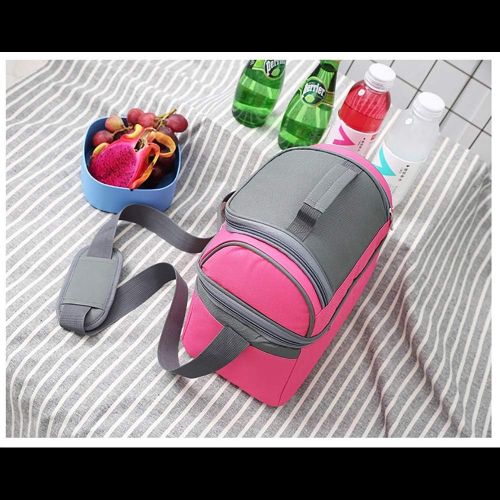  Teerwere Picnic Basket Double-Layer Insulated Lunch Bag Outdoor Portable Fresh-Keeping Picnic Bag Multi-Function Cold Ice Pack Picnic Baskets with lid (Color : Rose Red)