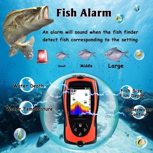  LUCKY Portable Fish Finder Transducer Sonar Sensor 147 Feet Water Depth Finder LCD Screen Echo Sounder Fishfinder with Fish Attractive Lamp for Ice Fishing Sea Fishing