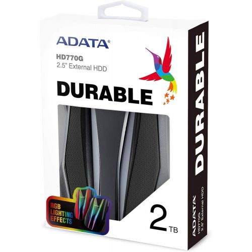  Adata HD770 External 2.5 HDD, USB3.2, 1TB, Black, Rugged Design, Two Light Beam Shaped RGB Lighting, IP68 Waterproof and Dust Proof, Three Year Warranty