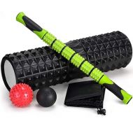 Odoland Fascia Roller Foam Roll Set, 5-in-1, with Roller Stick and Fascia Balls, Foam Roller for Fascia Training of Muscles, black