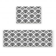 BMALL Kitchen Rug Mat Set of 2 Piece Black White Damask European Style Pattern Inside Outside Entrance Rugs Runner Rug Home Decor 19.7x31.5in+19.7x63in