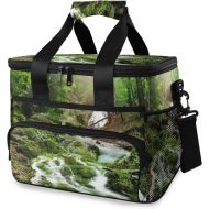 ALAZA Forest Waterfall and Rocks Covered with Moss Large Lunch Bag Insulated Lunch Box Soft Cooler Cooling Tote for Grocery, Camping, Car