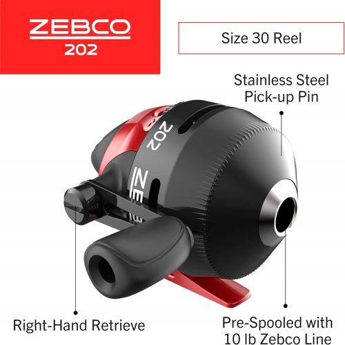  Zebco 202 Spincast Reel and Fishing Rod Combo, 5-Foot 6-Inch 2-Piece Fishing Pole, Size 30 Reel, Right-Hand Retrieve, Pre-Spooled with 10-Pound Zebco Line