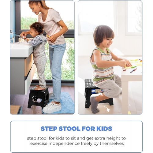 [아마존베스트]Acko 2 Pack 16 Inches Super Strong Folding Step Stool for Adults, Kitchen Stepping Stools, Garden Step Stool Black