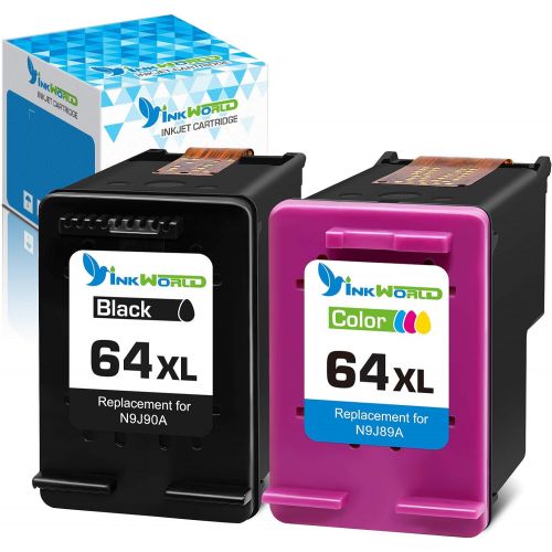  InkWorld Remanufactured 64XL Ink Cartridge Replacement for HP 64 (1 Black & 1 Tri-Color) Used for Envy Photo 7800 7858 7155 7855 6255 6252 7158 7164 6222 7120 7130 Tango X Smart Ho