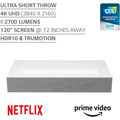  LG HU85LA Ultra Short Throw 4K UHD Laser Smart Home Theater Cinebeam Projector with Alexa built-in, LG Thinq AI, and LG webOS Lite Smart TV