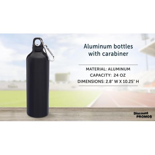  DISCOUNT PROMOS Aluminum Water Bottles with Carabiner 24 oz. Set of 10, Bulk Pack - Perfect for Gym, Hiking, Camping, Running, Mountain Bike, Outdoor Sports - Met Black