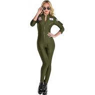 Party City Top Gun: Maverick Flight Costume for Women, Halloween, Olive Green, Catsuit with Zipper