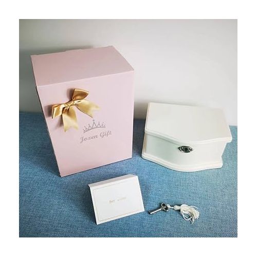  Wooden Ballerina Medium White Musical Jewelry Box with Mirror and Lock for girls，Kid's Jewelry Storage Music Box,Gift for Holidays