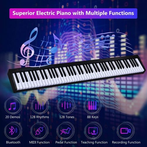  [아마존베스트]Costzon 88-Key Portable Digital Piano,Touch Sensitive Knocking Force Key Piano with External Speaker, Bluetooth Voice Function, MIDI Keyboard, Sustain Pedal, Power Supply and a Bla