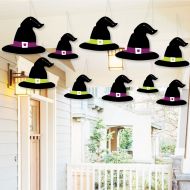Big Dot of Happiness Hanging Happy Halloween - Outdoor Witch Hats Hanging Porch & Tree Yard Decorations - 10 Pieces