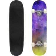 GWFERC Watercolor Landscape with Night View on Pine Tree Forest and Starry Skateboard 31x8 Double-Warped Skateboards Outdoor Street Sports Skateboard for Beginners Professionals Cool Adul