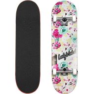 F&FSH Skateboards, (Rose Pattern) Professional Four-Wheel 31-inch 7-Layer Maple Double Tilt Skateboard Suitable for Young Adults
