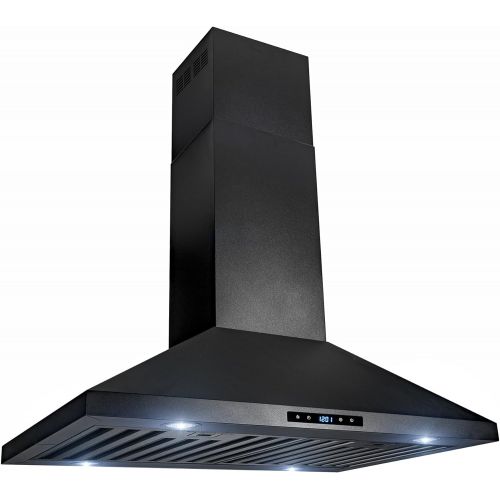  AKDY 30 Island Mount Black Stainless Steel Touch Panel Kitchen Range Hood Cooking Fan