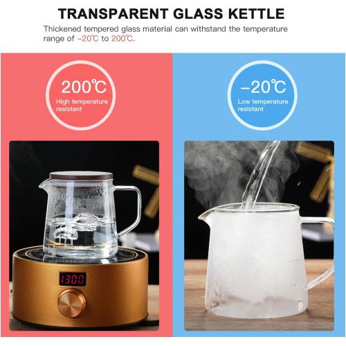  VOSAREA 300ml Transparent Glass Pot with Wood Lid Glass Pitcher Stovetop Teapot Coffee Pot Glass Ice Tea Kettle
