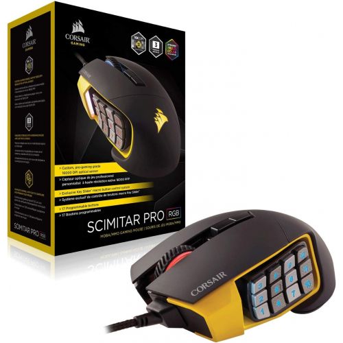 커세어 Corsair Scimitar Pro RGB - MMO Gaming Mouse - 16,000 DPI Optical Sensor - 12 Programmable Side Buttons - Yellow, Model Number: CH-9304011-NA