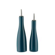 DRH Scoop Glazed Stoneware Oil and Vinegar Bottles with Metal Pourer in Teal Green402139+995