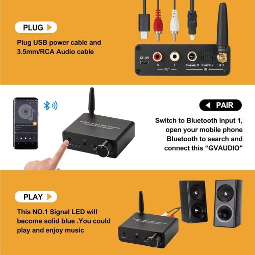  MYPIN 192kHz Digital to Analog Converter Bluetooth 5.0 Receiver DAC with 16-300Ω Headphone Amplifier Optical/Coaxial to RCA 3.5mm Audio Output with Volume Control for TV Phone Tablet (No