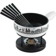 KUHN RIKON Alpine Willow Cheese Fondue Set, 23 am, Made of Clay, Suitable for Induction Cookers, Includes Rechaud, Paste Burner and Forks