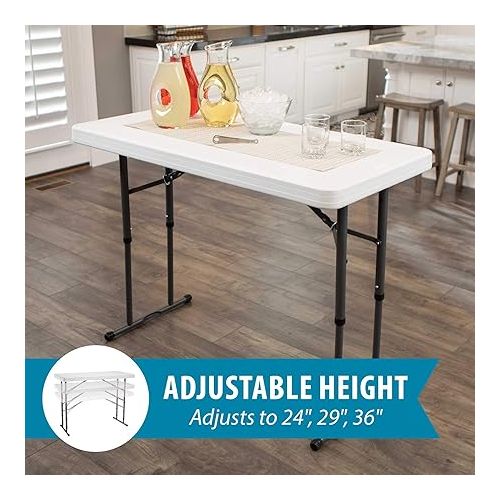 라이프타임 80160 Commercial Height Adjustable Folding Utility Table, 4 Feet, White Granite