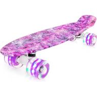 Nattork Skateboards 22 Inch Mini Cruiser Skateboard Complete Retro Skate Boards with Colorful Light Up Wheels for Kids Girls Boys Beginners