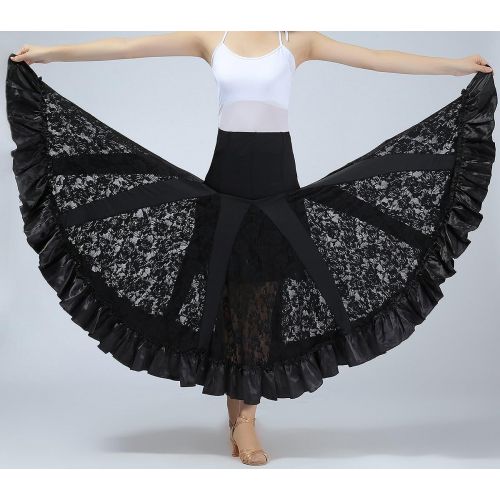  Whitewed Lace Ruffle Waltz Happy Dance Ballroom Long Skirts Costumes Clothing