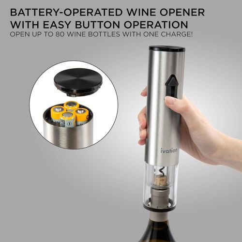  [아마존베스트]Ivation 9-Piece Wine Opener Gift Set | Deluxe Bar Kit with Electric Battery-Operated Bottle Opener, Air Pump Cork Extractor, Aerator Pourer, Wine Stoppers, Champagne Stoppers, Foil