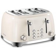 REDMOND 4 Slice Toaster Retro Stainless Steel Toasters with Bagel Defrost Cancel Function, 6 Browning Settings, Cream, ST033