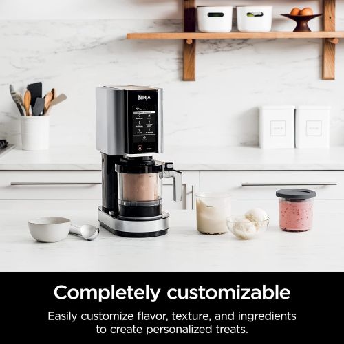 닌자 Ninja NC301 CREAMi Ice Cream Maker, for Gelato, Mix-ins, Milkshakes, Sorbet, Smoothie Bowls & More, 7 One-Touch Programs, with (2) Pint Containers & Lids, Compact Size, Perfect for