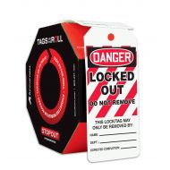 Accuform Signs TAR418 Tags By-The-Roll Lockout Tags, LegendDANGER LOCKED OUT DO NOT REMOVE, 6.25 Length x 3 Width x 0.010 Thickness, PF-Cardstock, Red/Black on White (Roll of 100)