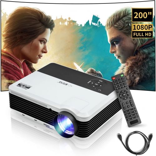  EUG LCD HD Home Theater Projector 1080P 4600 Lumen Digital TV Projector Movies Gaming with HDMI HDMI USB RCA Audio VGA AV Zoom Keystone Built-in Speakers, Ideal for Outdoor Indoor