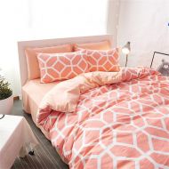 Brandream Teen Girls Coral White Bedding Comforter Damask Leopard FULL Set Orange Octagon Soft Cotton Stylish Duvet Cover Sets,4PC