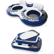 Intex River Run II Inflatable 2 Person Pool Tube Float + Floating Drink Cooler