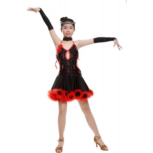  Colorfulworldstore Feather Competition Ballroom Cha Cha Latin Salsa Ramba Samba Dance Dress for girls&lady