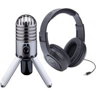 Samson Meteor Mic USB Studio Microphone (Chrome) Bundle With SR350 Stereo Headphones
