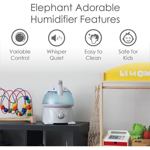  Crane Adorables Ultrasonic Cool Mist Humidifier, Filter Free, 1 Gallon, 500 Sq Ft Coverage, Whisper Quiet, Air Humidifier for Plants Home Bedroom Baby Nursery and Office, Elephant