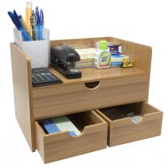 Sorbus 3-Tier Bamboo Shelf Organizer for Desk with Drawers  Mini Desk Storage for Office Supplies, Toiletries, Crafts, etc  Great for Desk, Vanity, Tabletop in Home or Office
