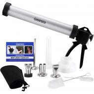 Geesta Jerky Gun, Upgraded Size 1.5 LB Beef Jerky Gun Kit Easy-Clean Jerky Maker, Aluminum Barrel Jerky Shooter with 4 Stainless Steel Nozzles, 2 Cleaning Brushes & Storage Bag for